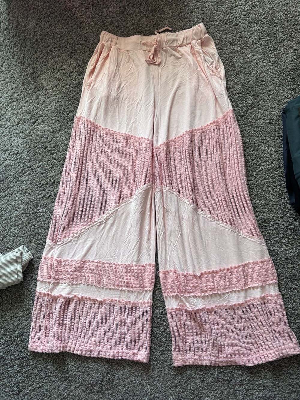 POL Pink Gauzy Wide Leg Pants with Lace Trim